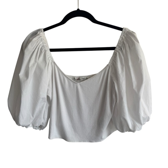 Abercrombie & Fitch White Puff Sleeved Rib Knit Top, Size L - Picture 1 of 6